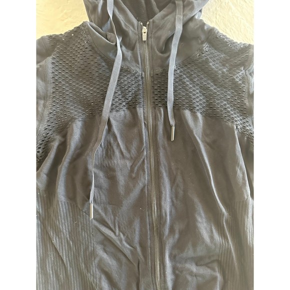 Fabletics Black Tech Mesh Full Zip Hooded Athletic Jacket - Picture 4 of 11